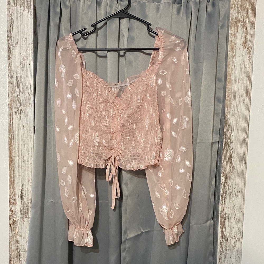 SHEIN Pink Floral Sheer Blouse